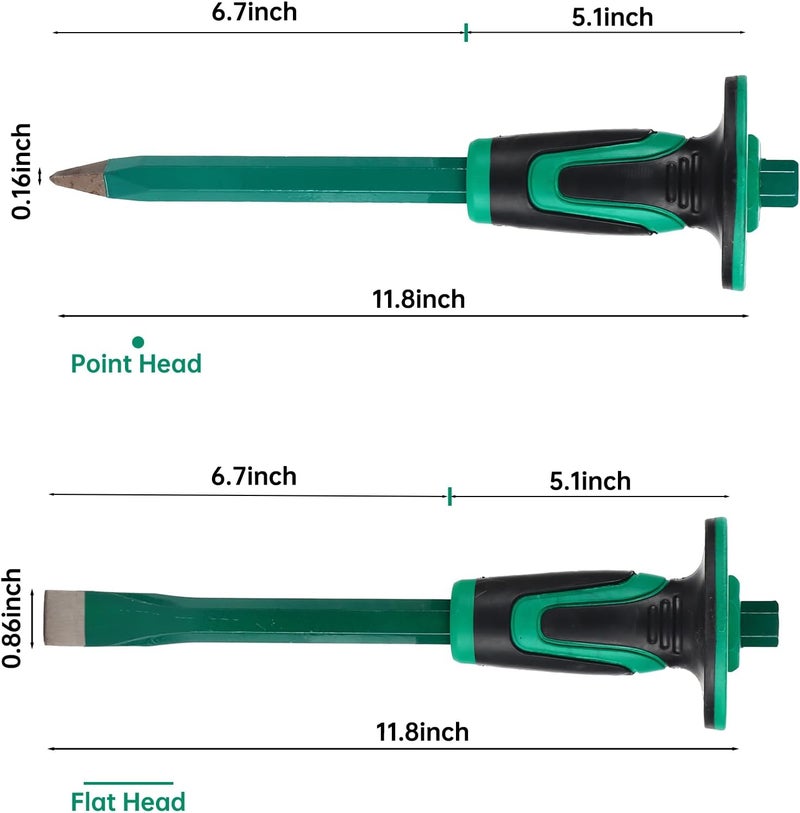 CForge Heavy Duty Masonry Chisel Set,12 Inch Point and Flat Chisel, 9 Inch Brick Chisel With Hand Protector,for Demolition,Mason,Carving,Concrete (3 PCS Set) - Image 3